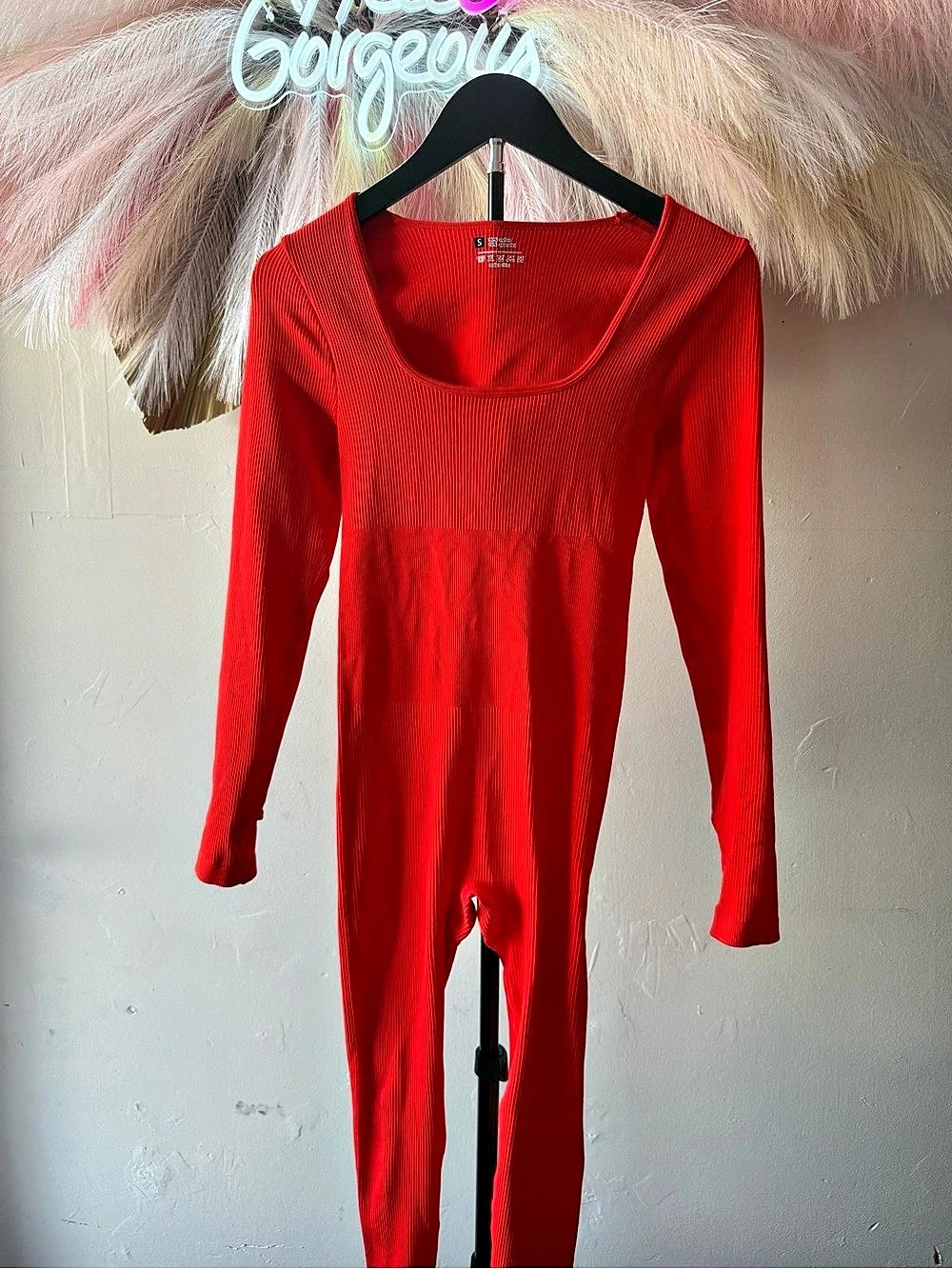 Yummie Red Ribbed Long Sleeve Size Small